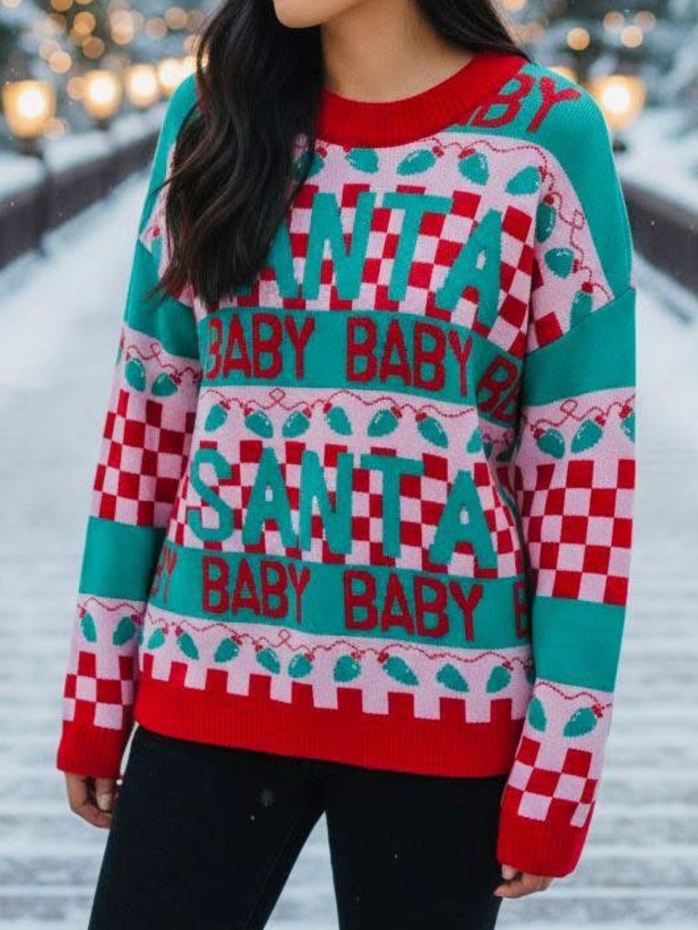 Grayson Threads Christmas Holiday Knit Santa Baby Sweater Size XS